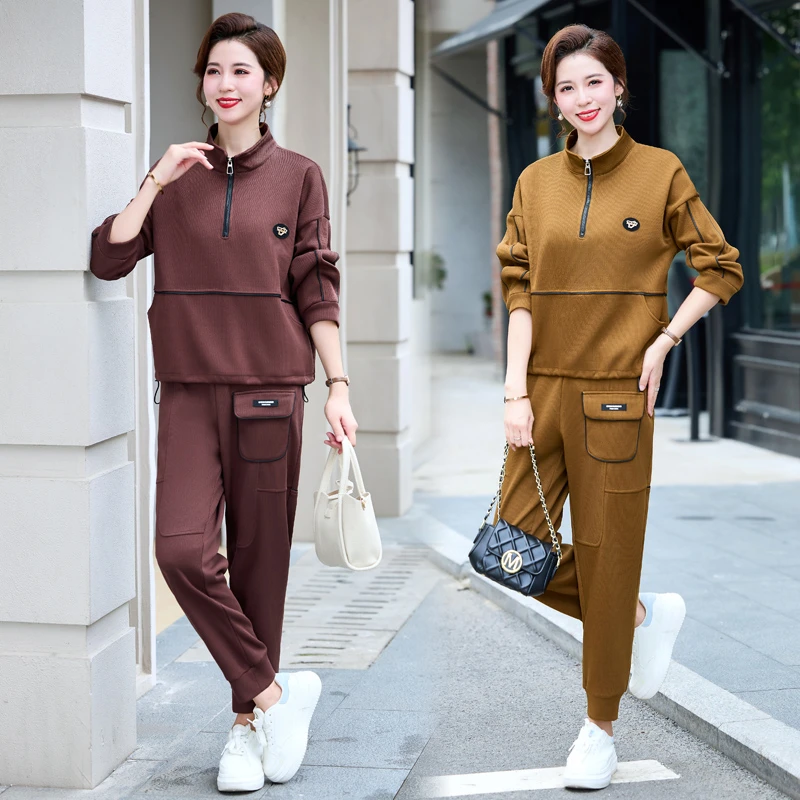 中年妈妈秋装运动服套装女时尚新款长袖卫衣中老年春秋休闲两件套