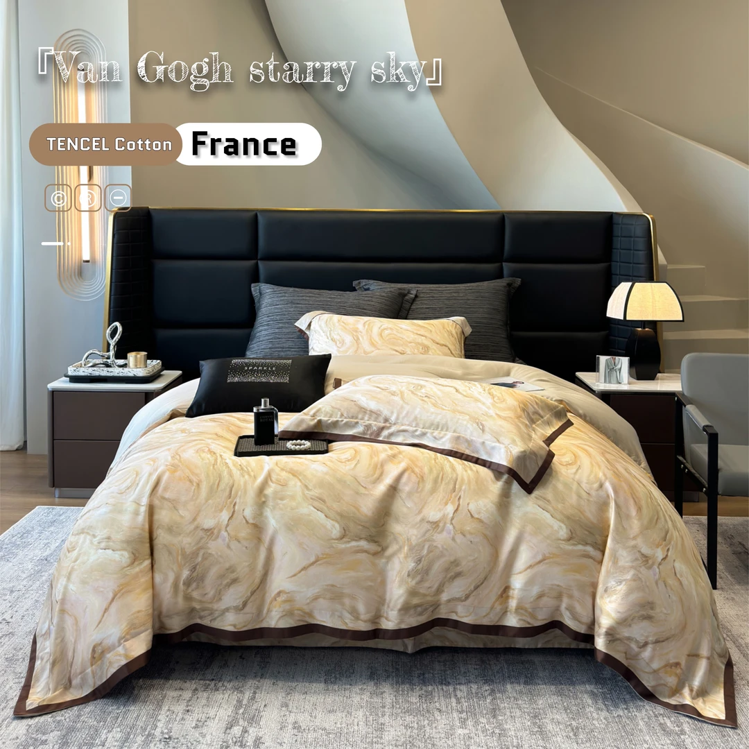 海外直售【梵高-星空】珐琅彩/超细旦/天丝棉被套四件套/桑蚕丝床盖