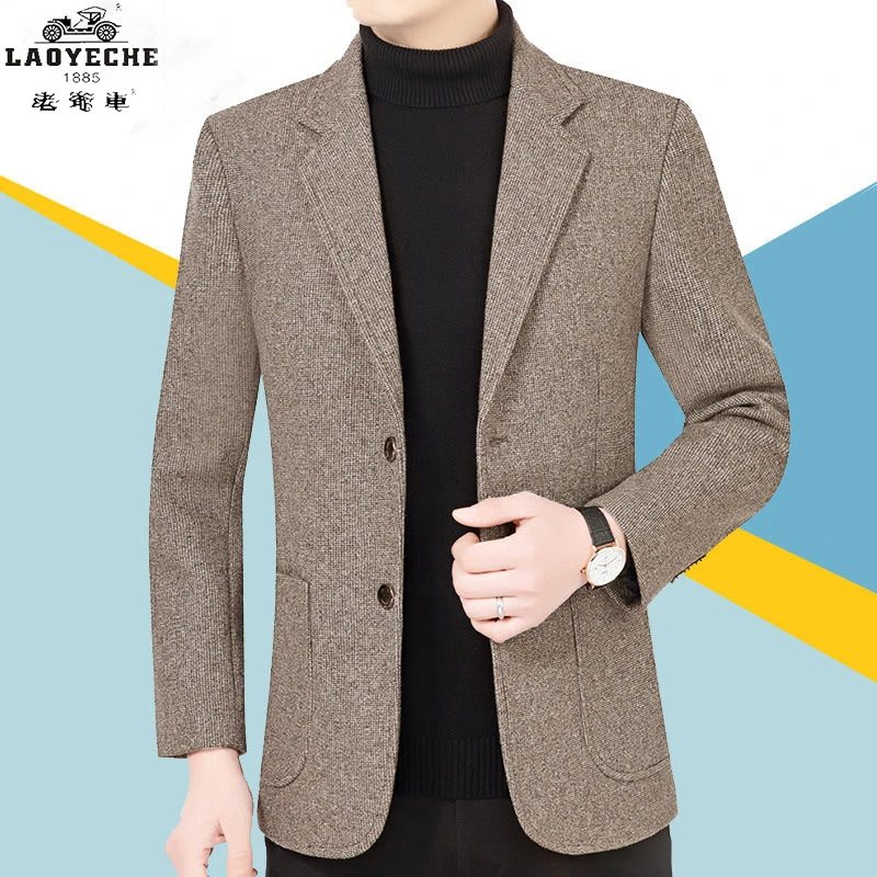 老爷车中年男士西装外套男春秋休闲小西服外套上衣修身男休闲单西