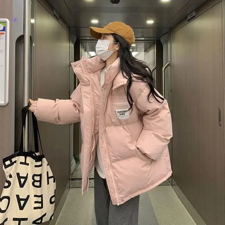 艾莱依羽绒棉2023新款女粉色加厚羽绒服女潮学生面包服潮流