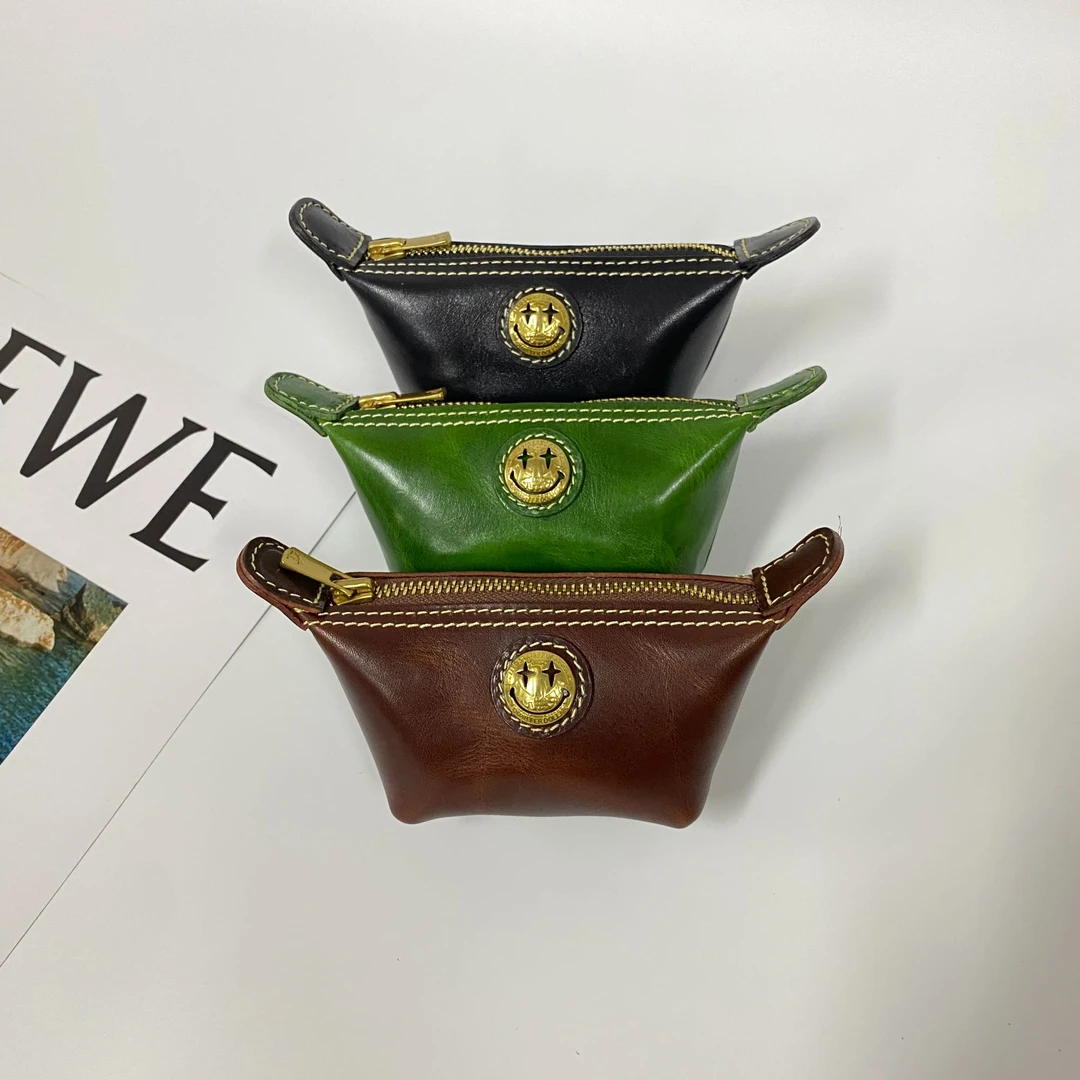 植鞣牛皮笑脸小零钱包卡包
