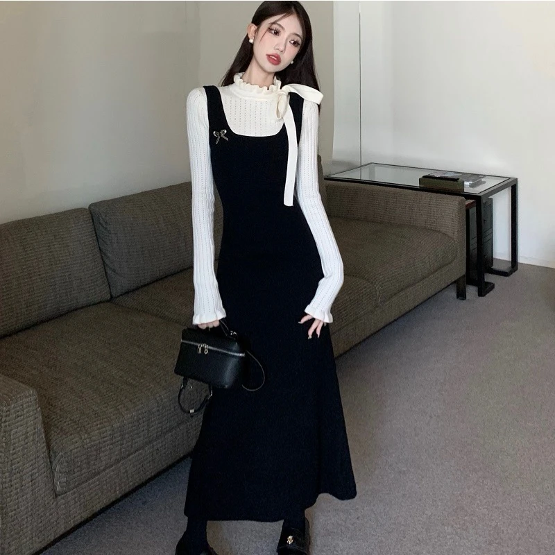 露朵 #1249秋冬假两件法式复古针织气质时尚女装连衣裙