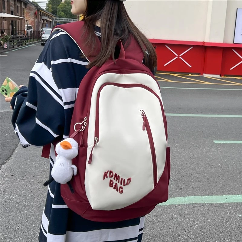 韩版百搭双肩包女初中生高中大学生书包简约大容量中小学生背包潮