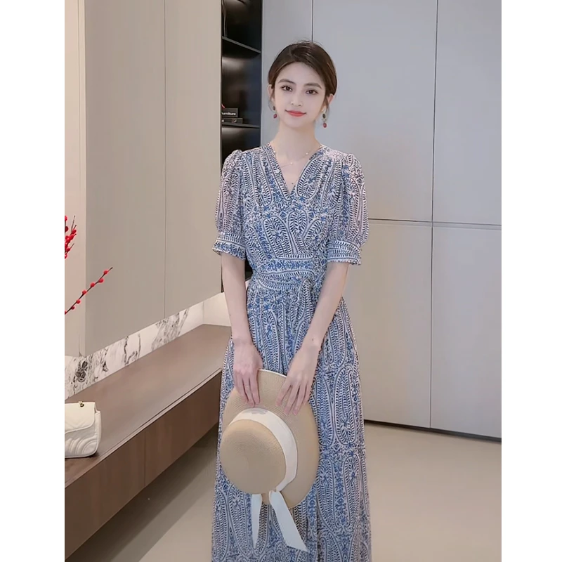 YS-法式夏季超显瘦长款连衣裙女2025新款气质收腰高腰长裙