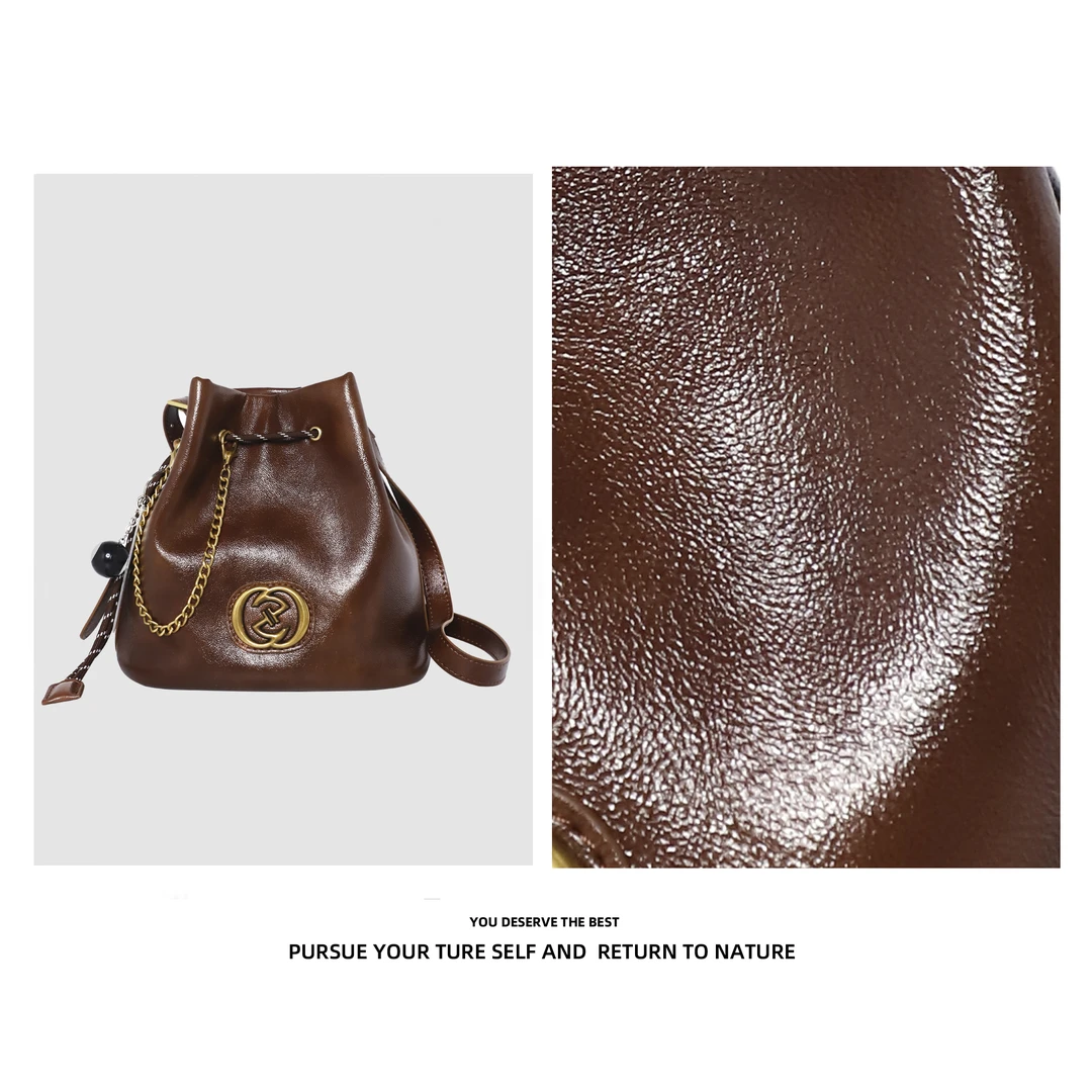 JANITINO/佳妮蒂诺新款轻奢风百搭小众女士斜跨单肩包3628植柔棕