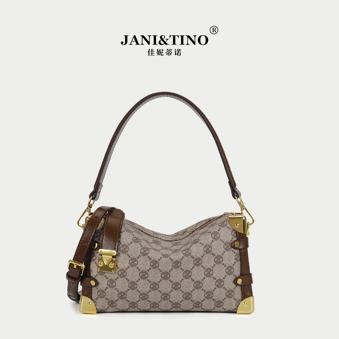 JANITINO/佳妮蒂诺姗姗家轻奢女士小众时尚手提单肩女包3983棕