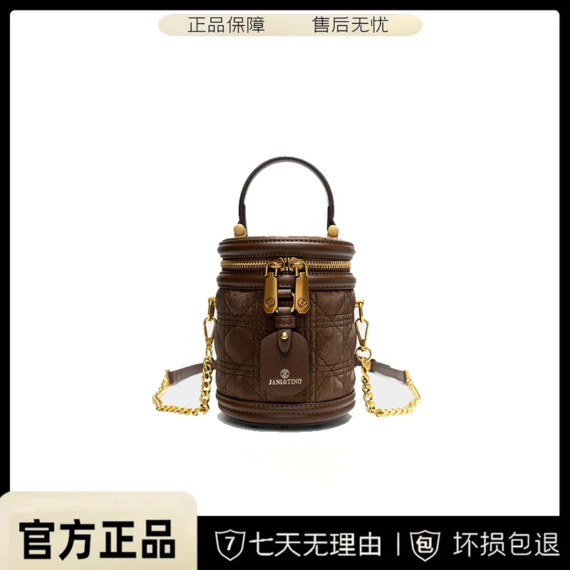 JANITINO/佳妮蒂诺新款轻奢风潮流百搭单肩手提水桶包288丝绒棕