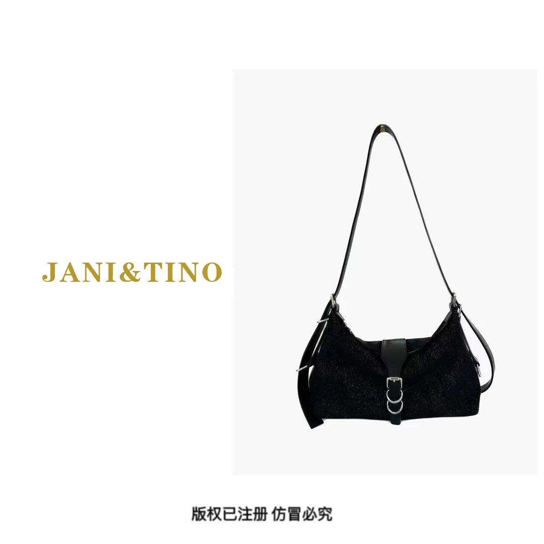 JANITINO/佳妮蒂诺法式小众腋下黑色复古斜挎休闲女包2507满天星