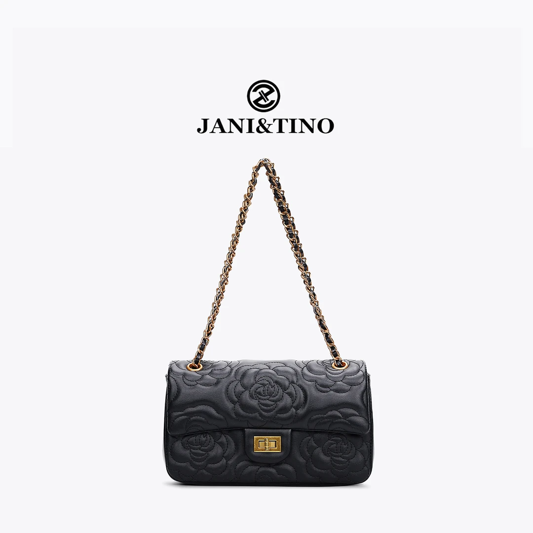 JANITINO/佳妮蒂诺时尚百搭手提单肩链条女包带礼盒3284山茶花黑
