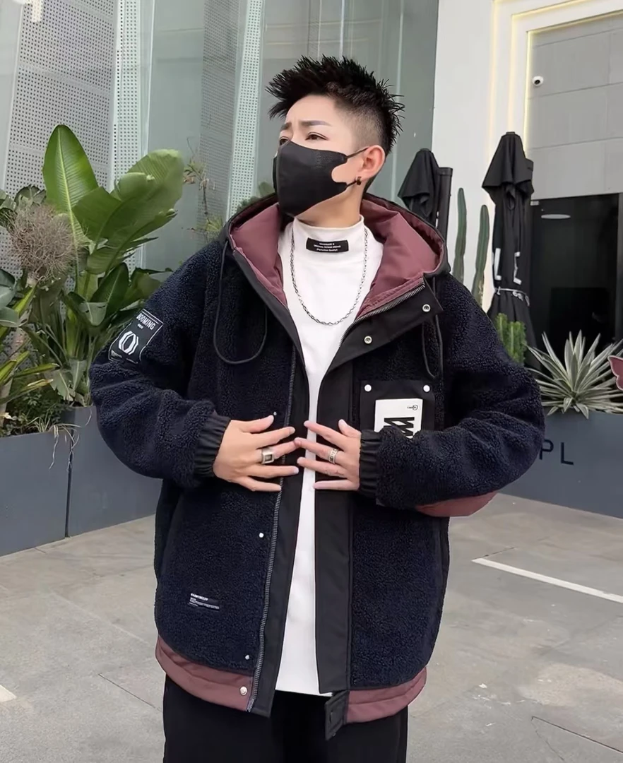 松糕绒情侣款加厚外套拼接刺绣时尚宽松二棉外套Z-8905