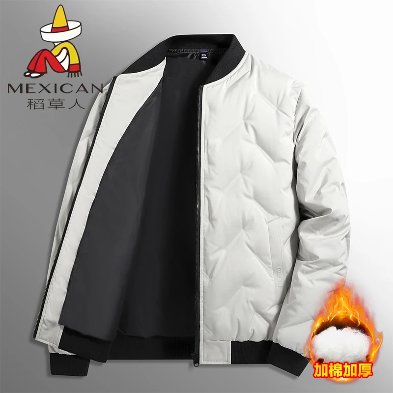 稻草人棒球圆领棉衣男士棉服秋冬季新款时尚中年爸爸装短款外套