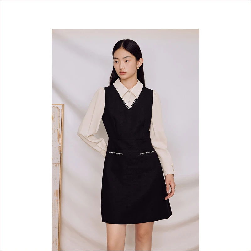 Goodland美地女装秋季新款假两件高档通勤显瘦连衣裙LC63305650