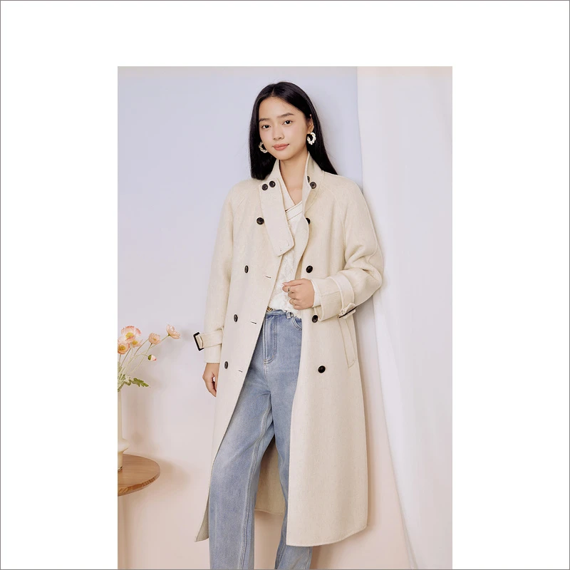 【100%绵羊毛】Goodland美地女装冬双面保暖大衣毛呢外套LC63580350