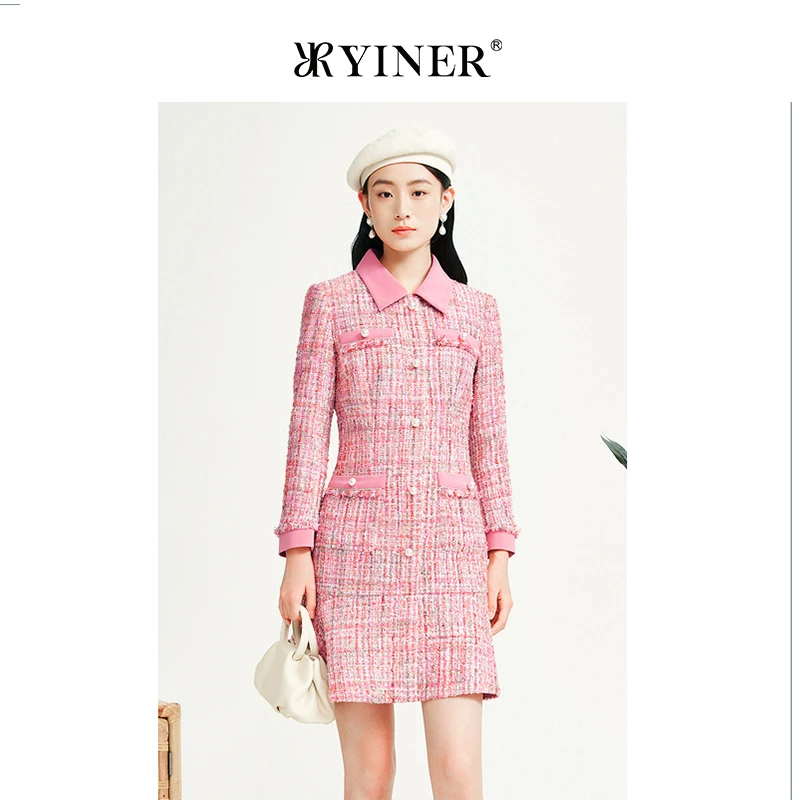【小香风】YINER音儿奥莱新粗花呢时尚连衣裙针织毛呢8C62505266