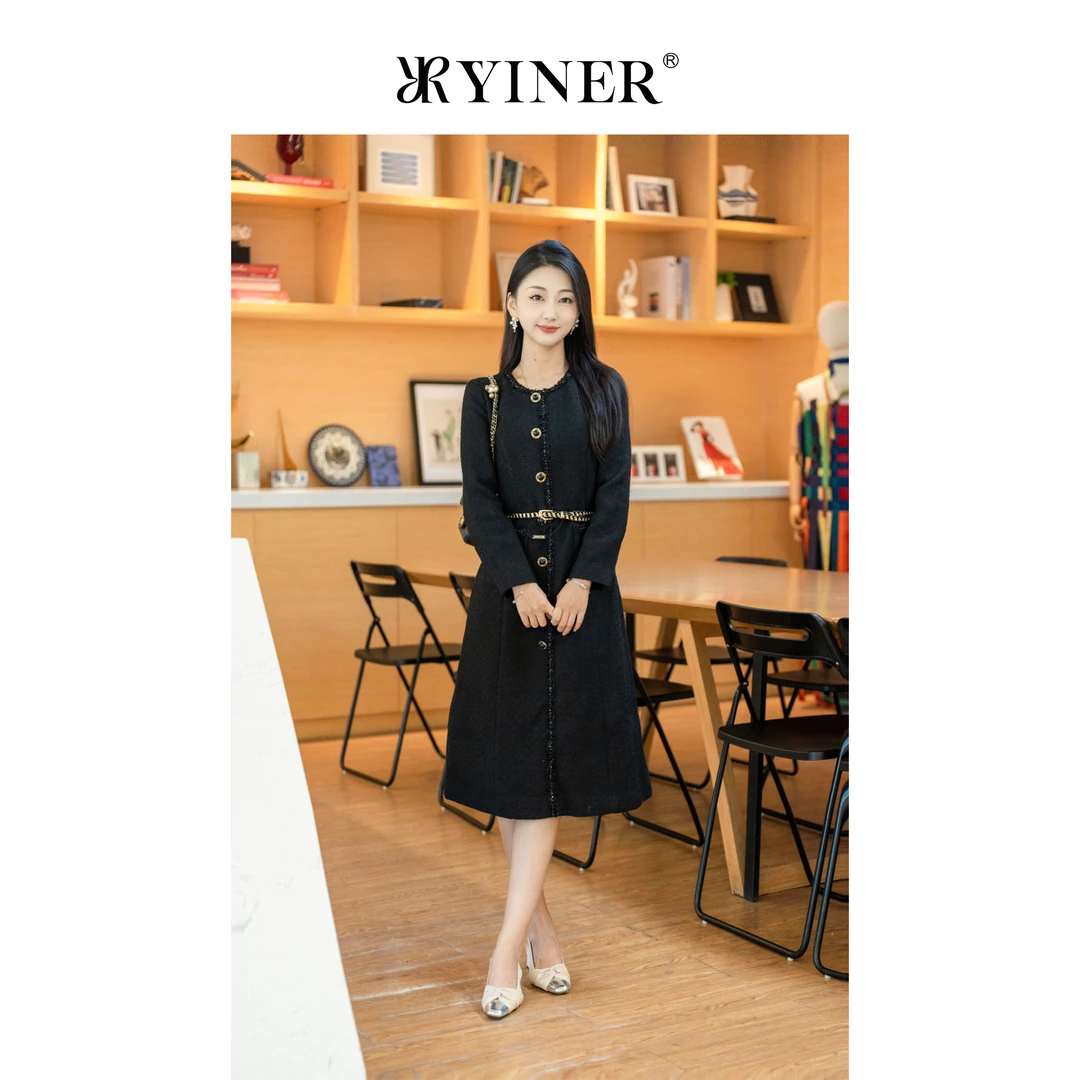 【小香风】YINER音儿奥莱女装秋冬新款送腰带气质连衣裙8C63505051