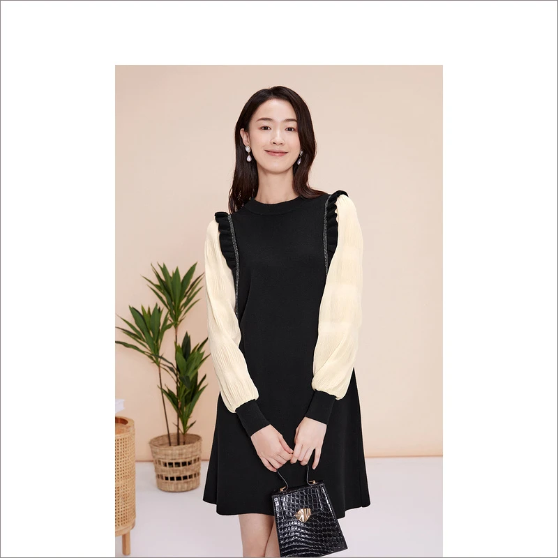YINER音儿奥莱女装春季新款气质拼接显瘦针织连衣裙8C63106396