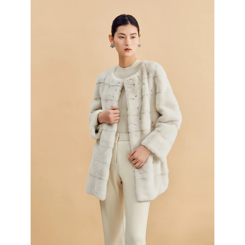 YINER音儿专柜女装2024冬季新款保暖水貂气质真皮皮草8C64509286