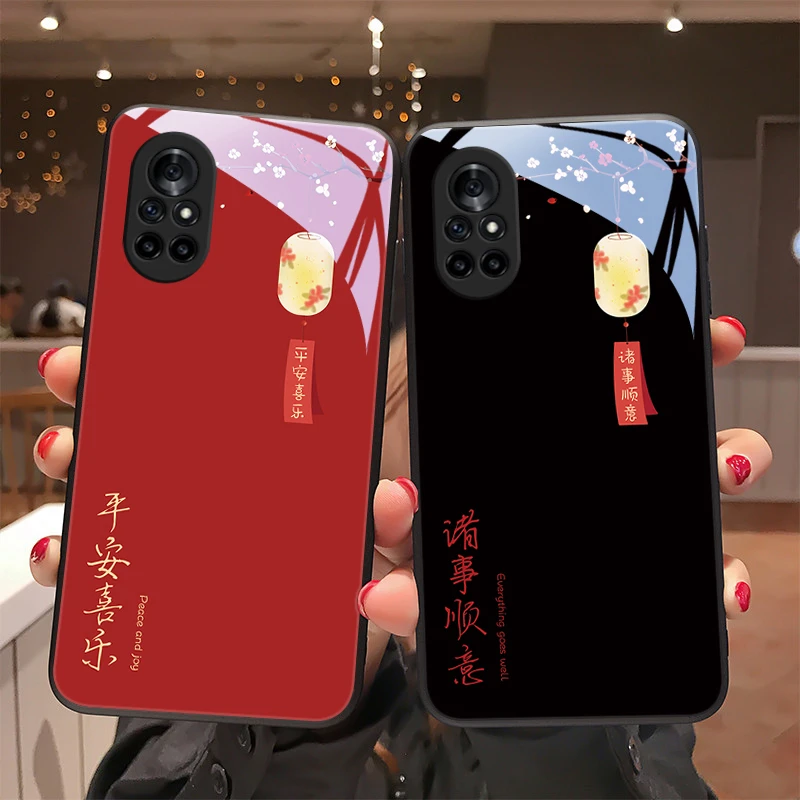 梅花灯笼适用华为nova8手机壳nova8pro玻璃个性防摔可爱女款流行n