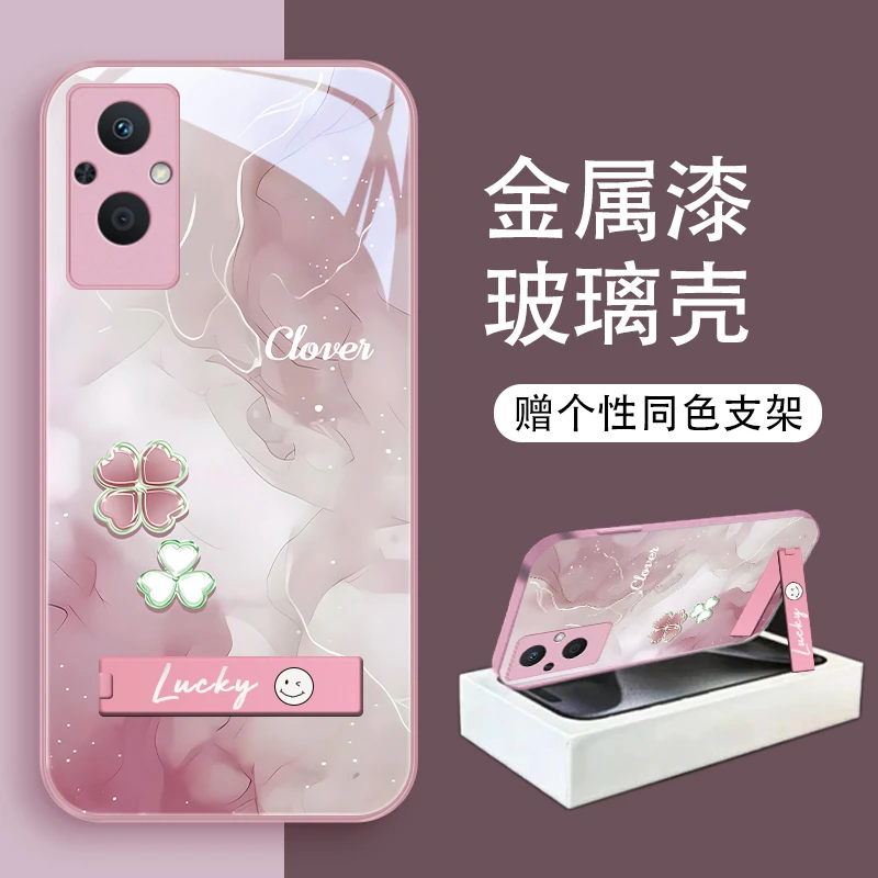 Love四叶适用oppoa96手机壳A97玻璃壳a95金属漆a93防摔a93s女款a