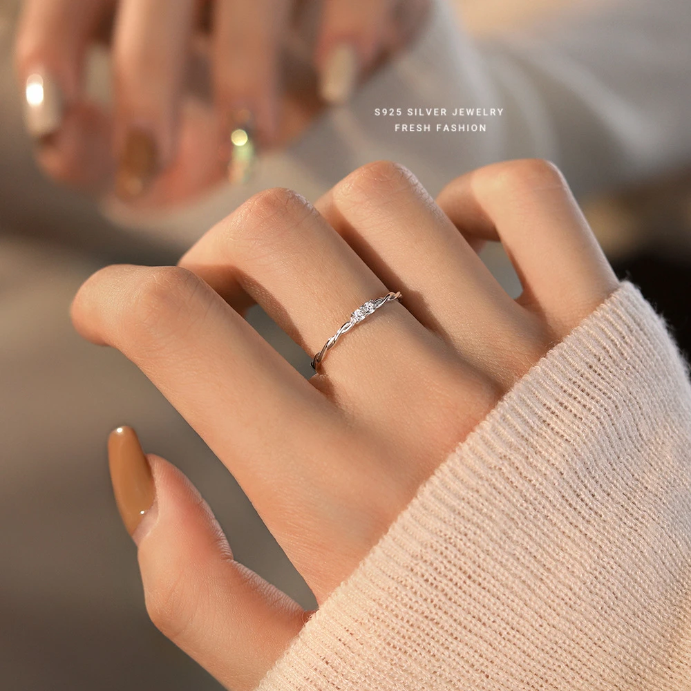 925银戒指 s925纯银麻花素圈戒指女冷淡风2025新款轻奢简约开口戒