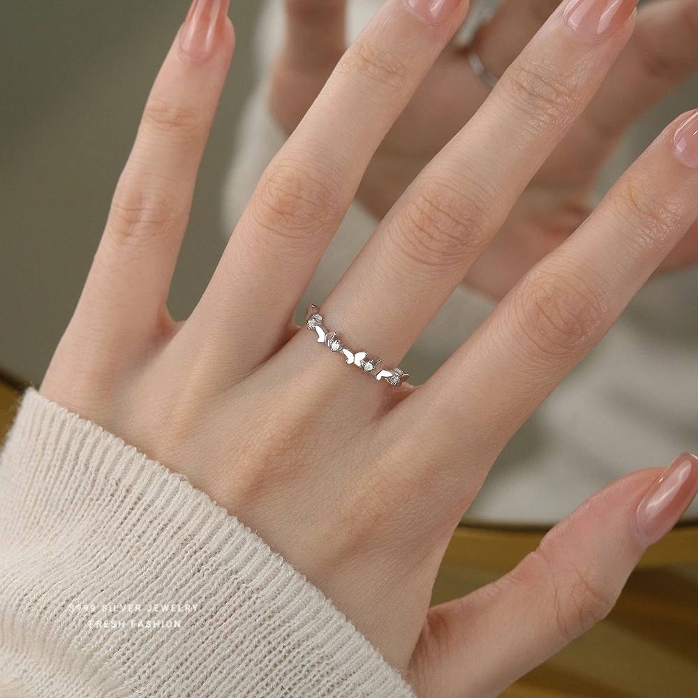 足银戒指 蝴蝶戒指女足银999高级感百搭纯银甜美小清新活口可调节