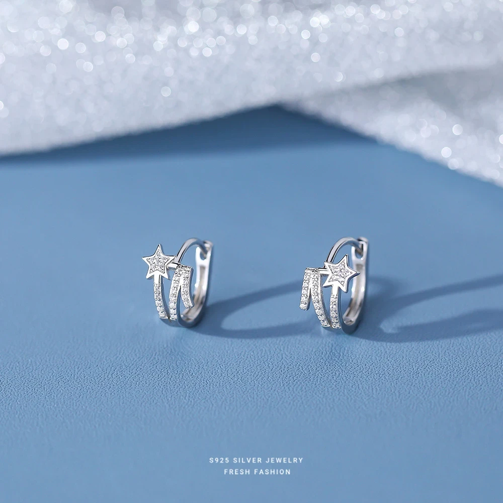 925银耳饰 925纯银流星耳扣女轻奢小清新网红耳环个性小巧百搭