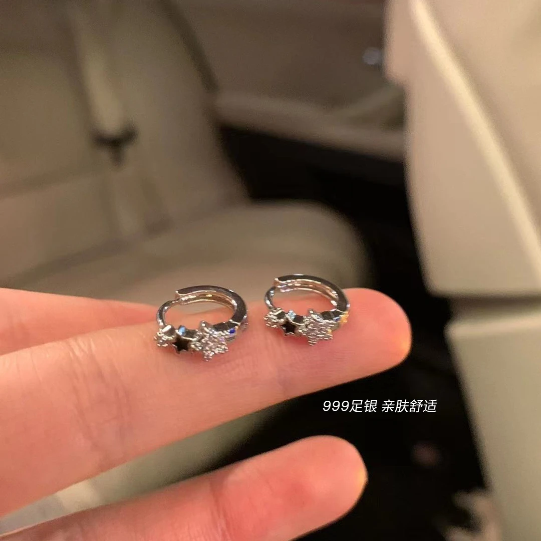 足银耳饰 999纯银镶钻星星耳环养耳洞耳钉轻奢高级感耳圈耳扣耳饰