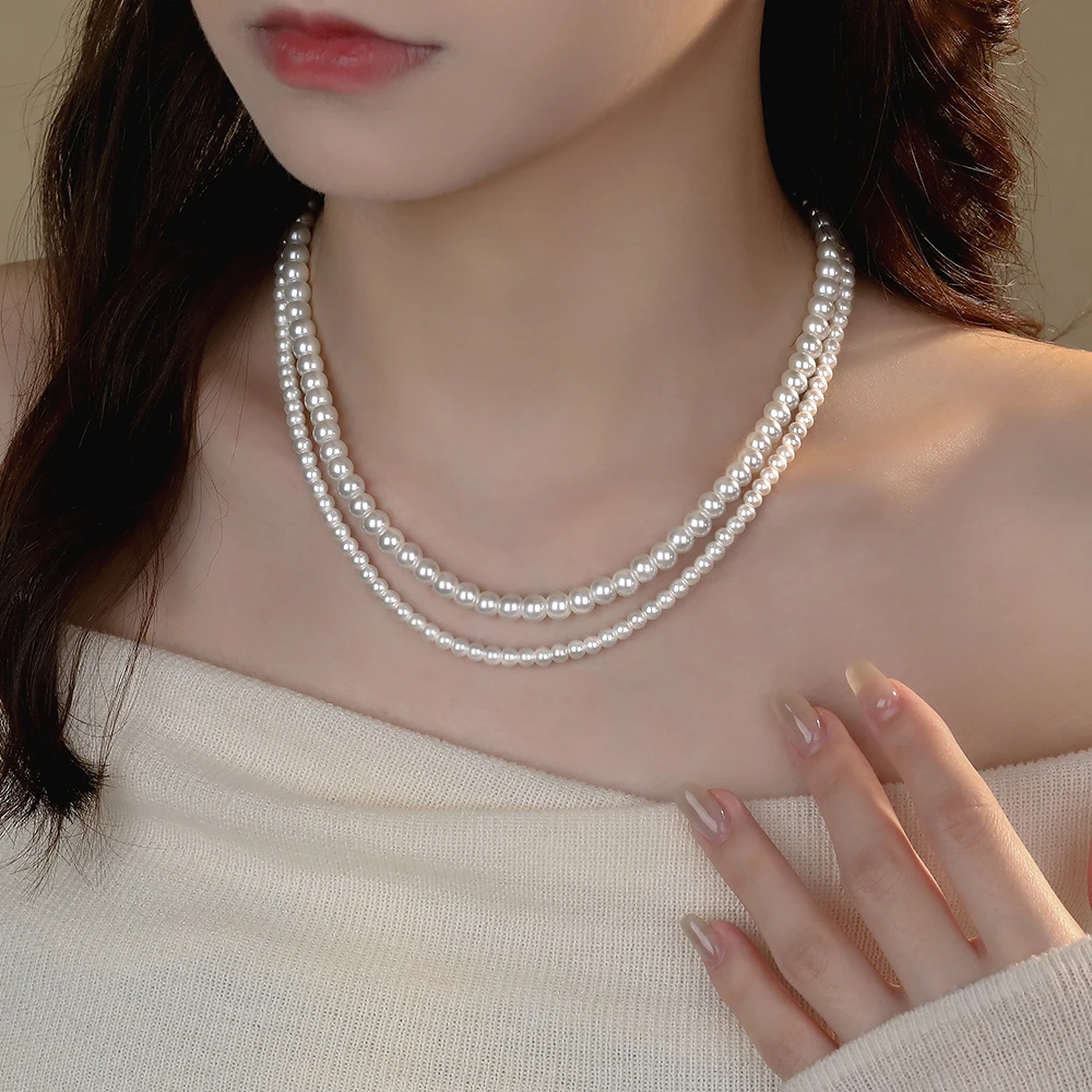 非金属仿珍珠项链 施家珠双层叠戴满串项链轻奢时尚ins锁骨链