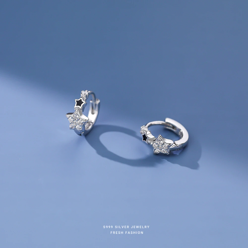 足银耳饰 星星耳扣纯银女时尚百搭轻奢高级感足银简约ins耳骨扣