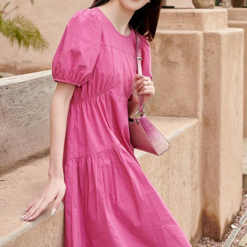 可路莎232503专柜收腰显瘦连衣裙女夏季新品气质泡泡袖长裙