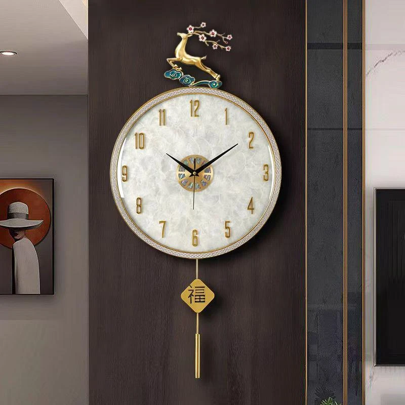 时钟挂墙高档装饰钟表家用挂钟轻奢祥云鹿客厅时尚客厅挂钟