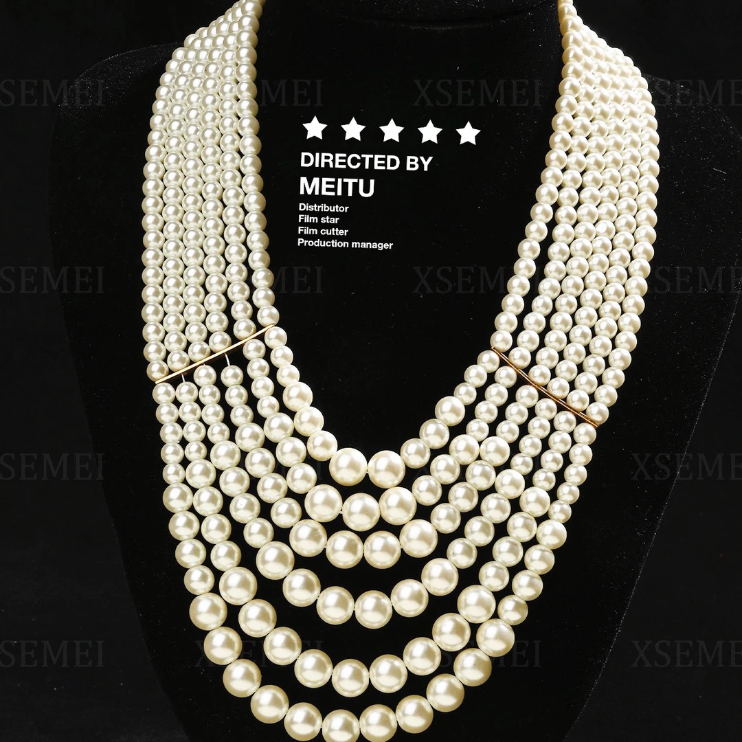 铜合金仿珍珠项链 欧美法式手工白色琉璃珠轻奢夸张简约气质项链