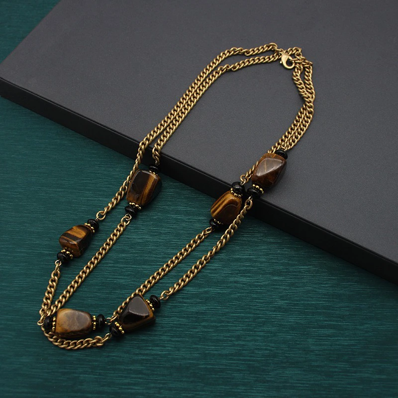 铜合金项链 链条青岛饰品工厂长款复古毛衣链可双圈项链中古风