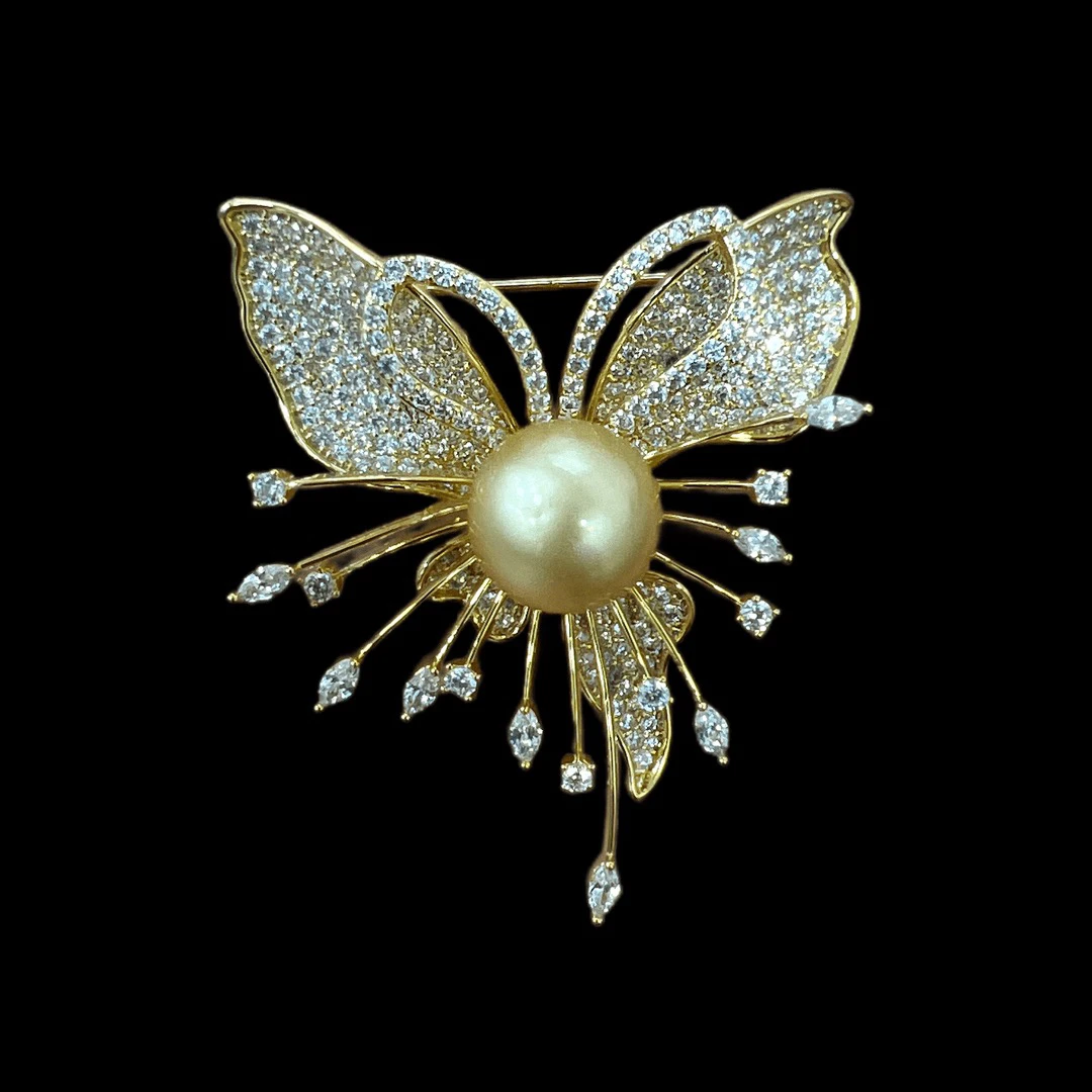 200838金色海水珍珠胸针孤品