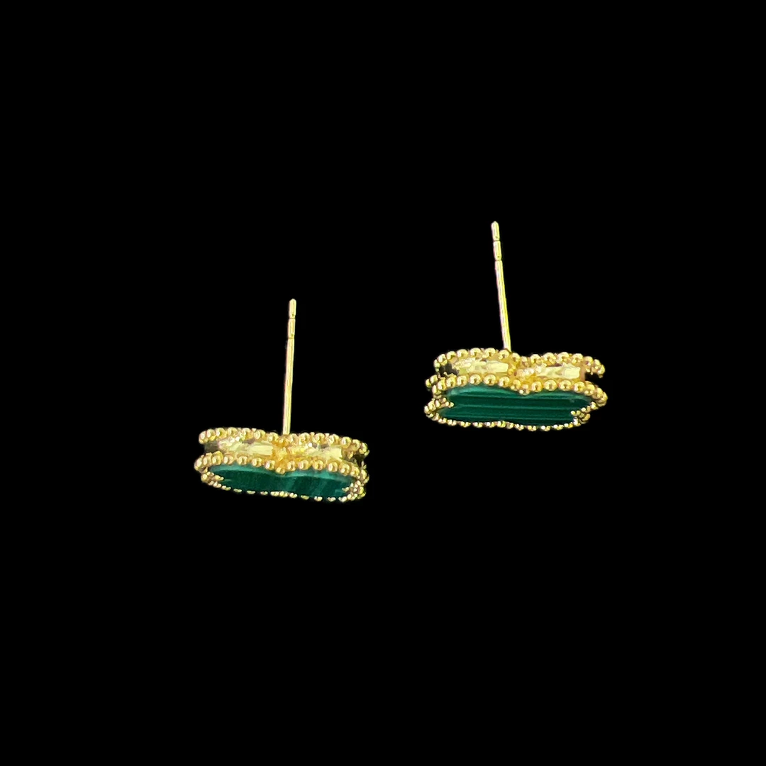 V1366孔雀石耳钉18K（多样性发一）.