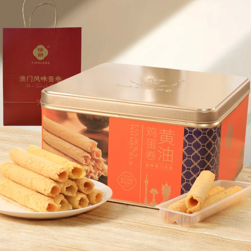 澳门风味恬朗原味鸡蛋卷308g酥脆香零食饼干罐装送人送礼