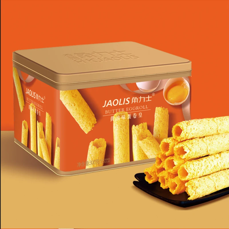 J香港角力士原味黄油味蛋卷皇300g酥脆香零食饼干罐装
