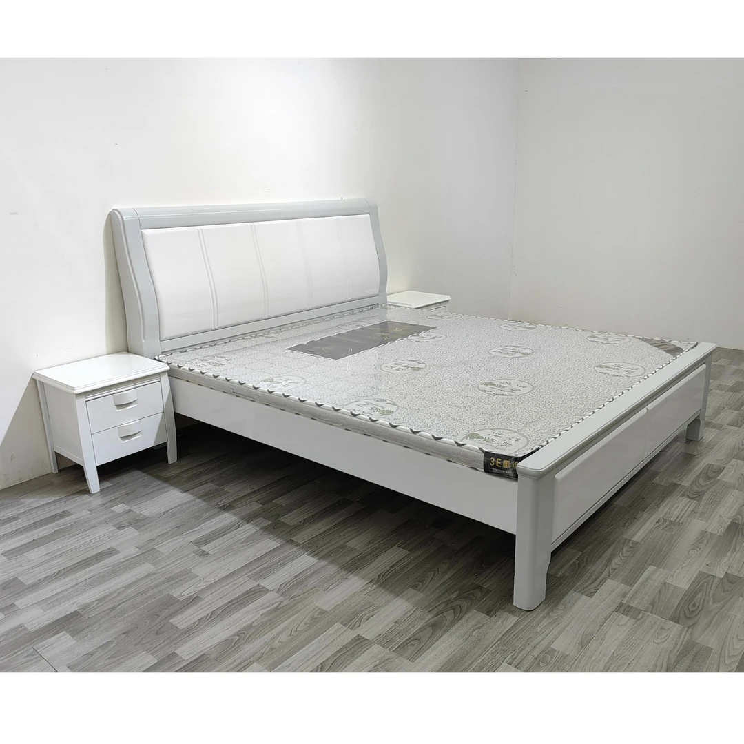 102#轻奢现代简约亮光烤漆白色实木床主卧大床