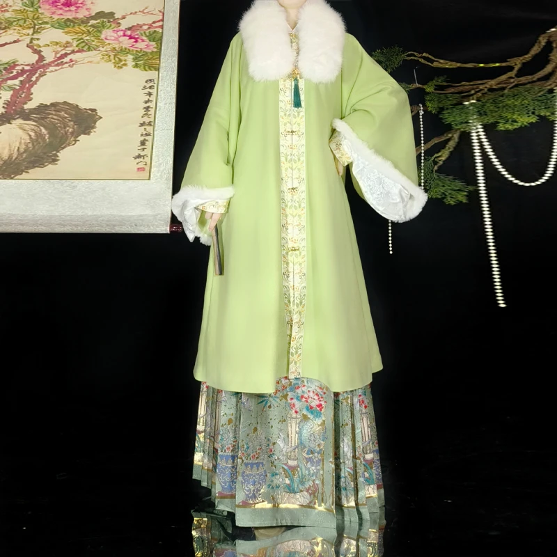 ［四季瓶安］臻臻安汉服长袄明制披袄保暖加绒正品绿色马面裙新品