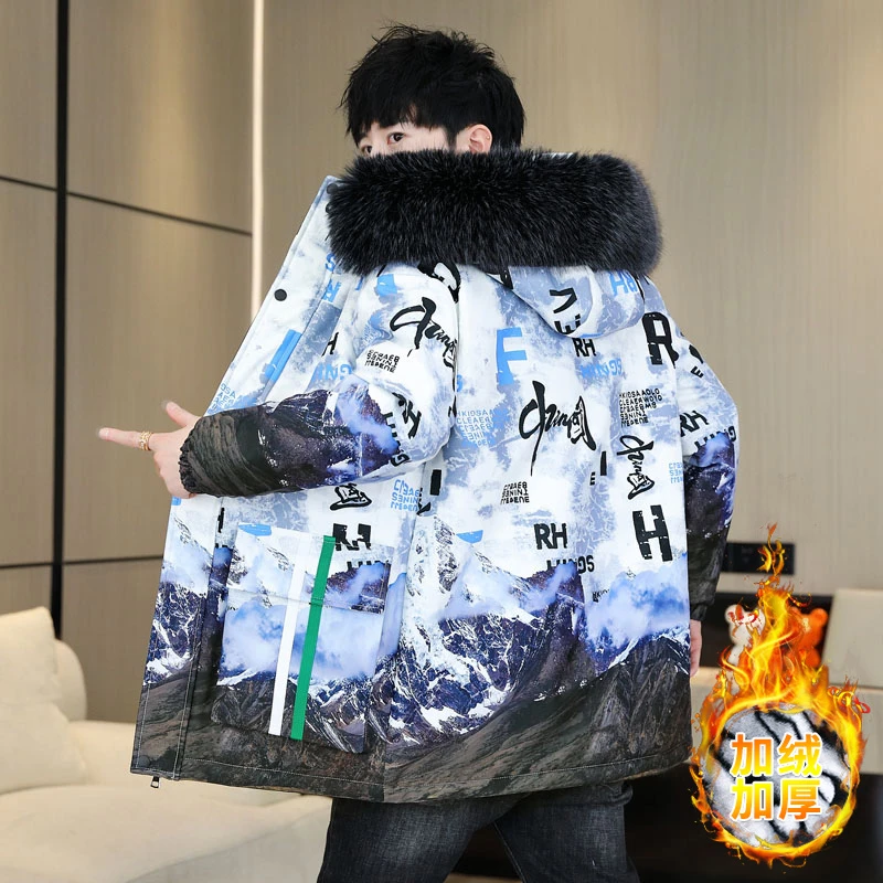 青少年夹克外套男孩冬季2022年新款中长款派克棉服男生大童棉衣潮