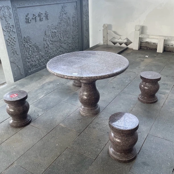 (定金)直播间花岗岩富贵红圆桌石桌石凳