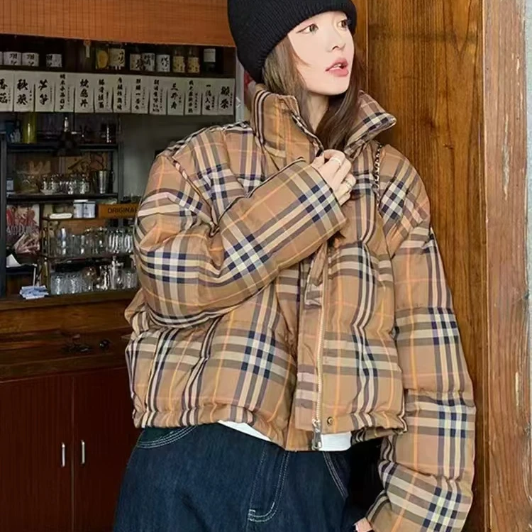鳄鱼女冬装外套经典格纹短款羽绒服新款羽绒服女