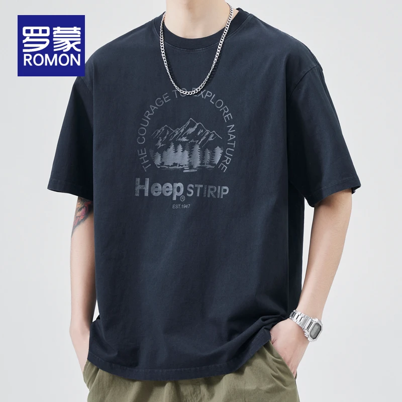 罗蒙男士短袖t恤男款爆款2024新款正品男装上衣服高档潮牌半袖男