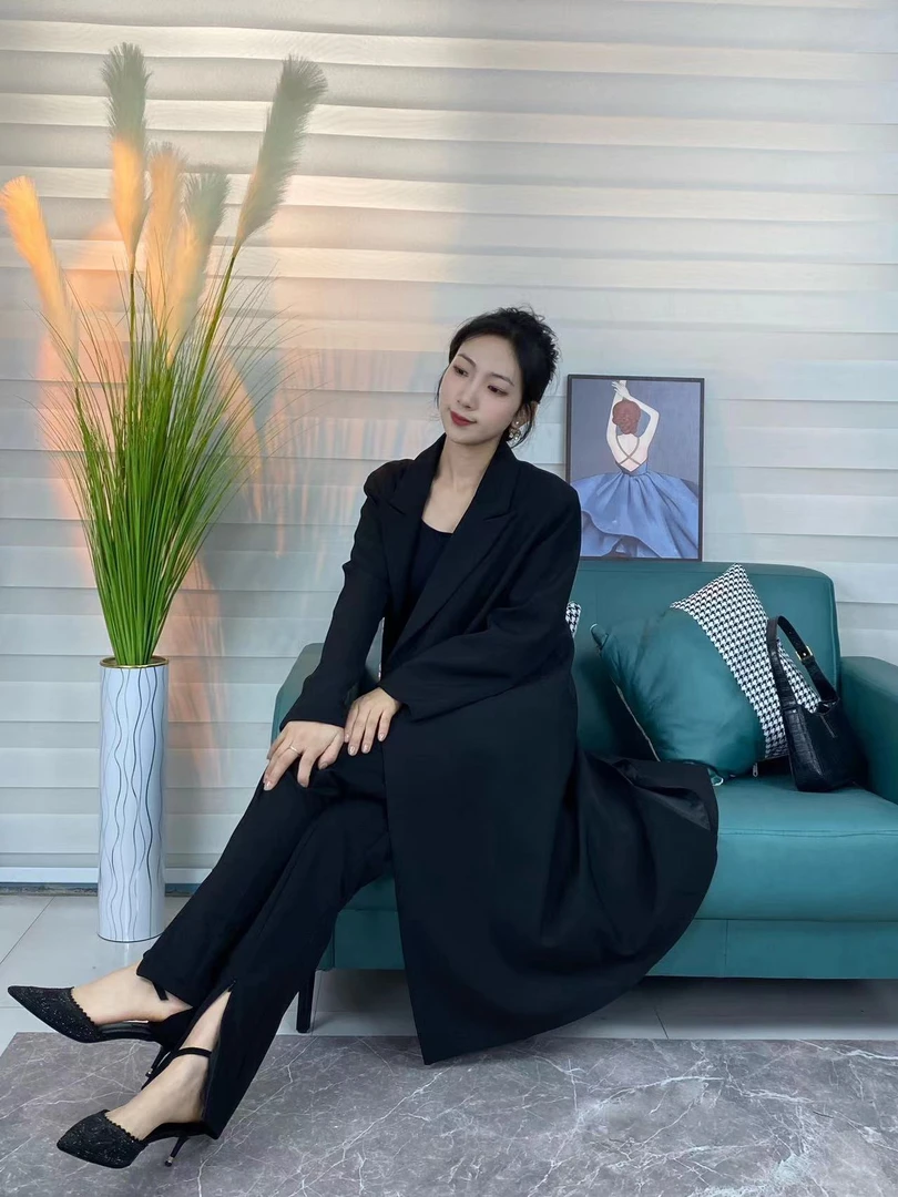 61春季中长款过膝气质百搭时尚显瘦休闲韩版新款女西装风衣外套