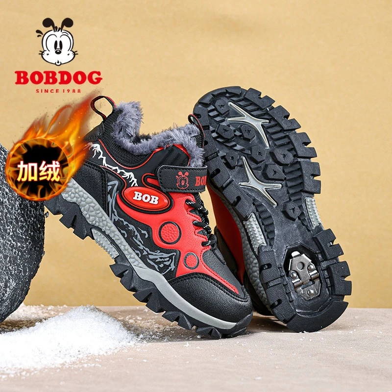 巴布豆雪地靴狼牙钢爪男童鞋2024冬季加绒加棉保暖大棉鞋儿童棉鞋