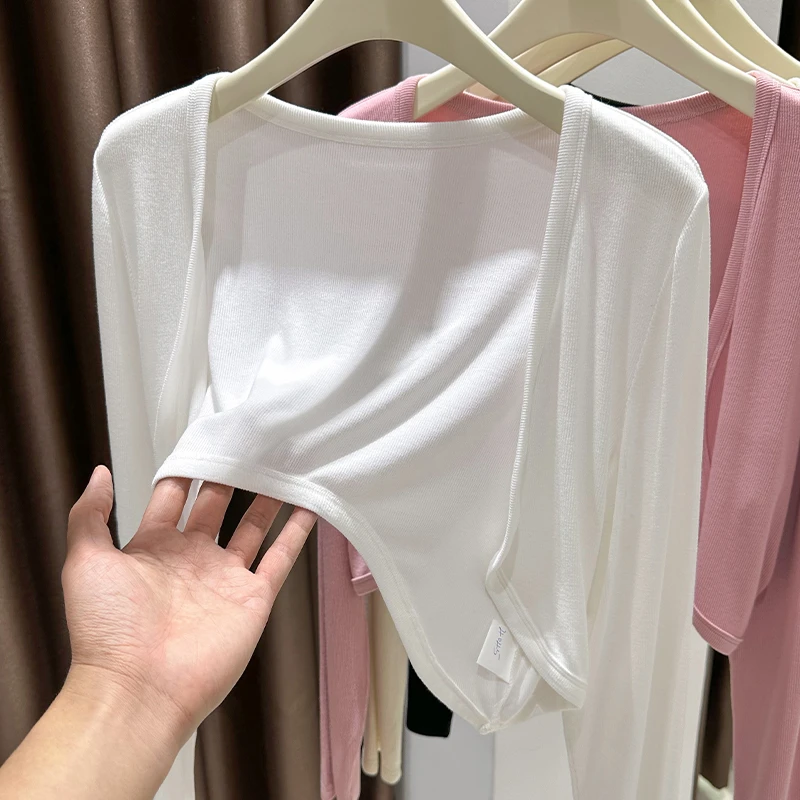 白色针织开衫秋季新款长袖罩衫配吊带裙披肩外套薄款外搭坎肩上衣