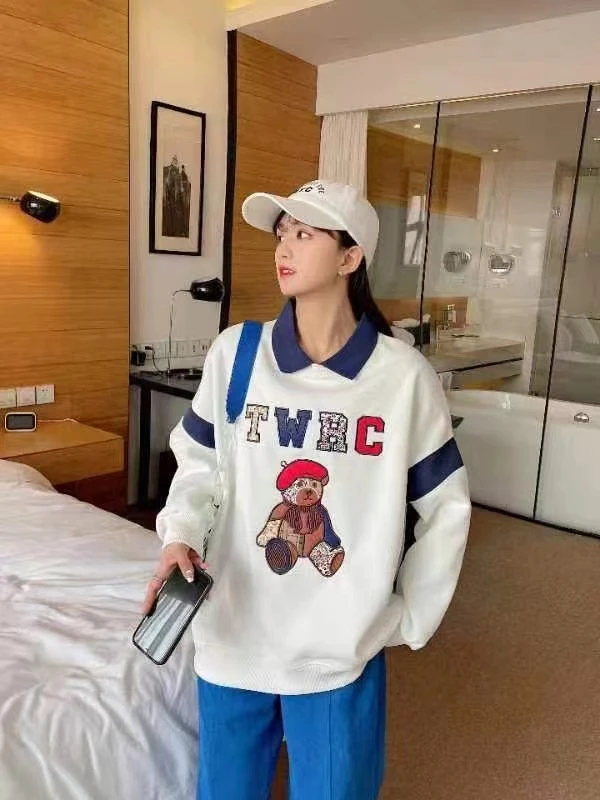 D&Q STUDIO领假两件卫衣女装秋冬新款减龄百搭长袖翻领卫衣7531