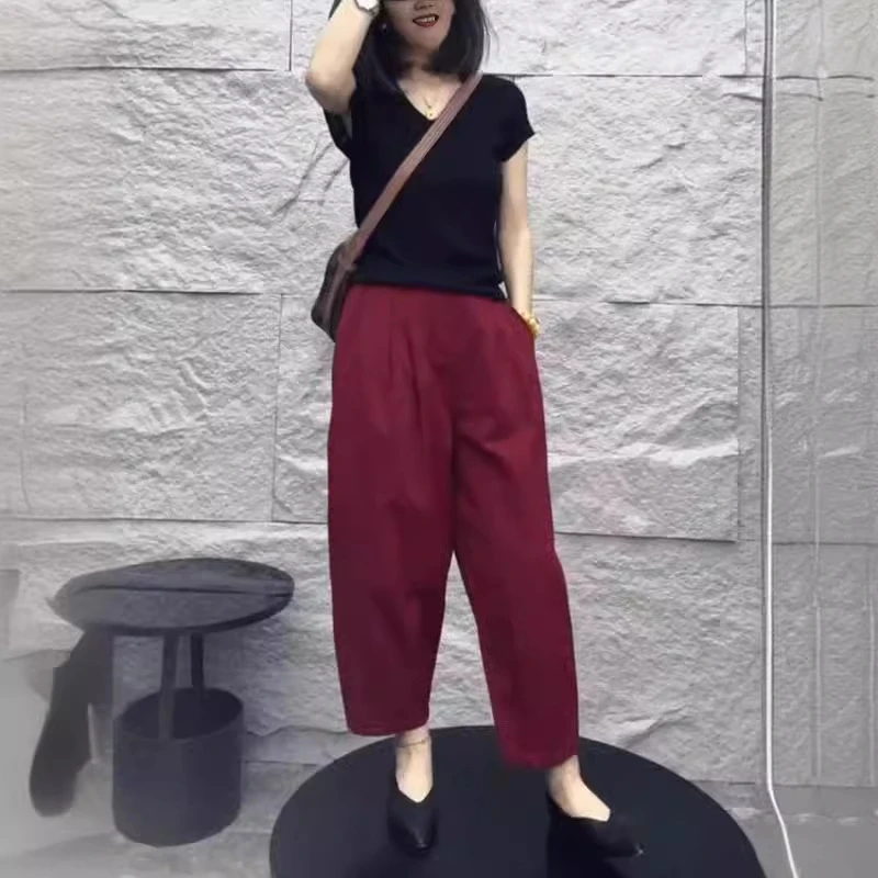 夏季新款时尚黑色修身百搭短袖上衣韩版休闲九分哈伦裤显瘦女装