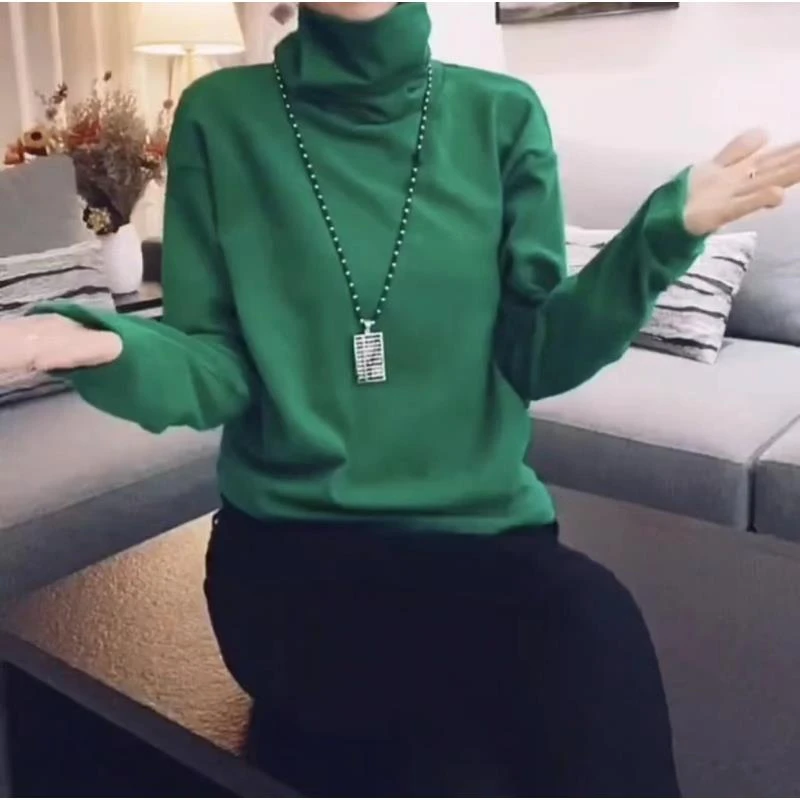 新款潮流ins时尚休闲百搭洋气气质半高领长袖外穿打底T2773