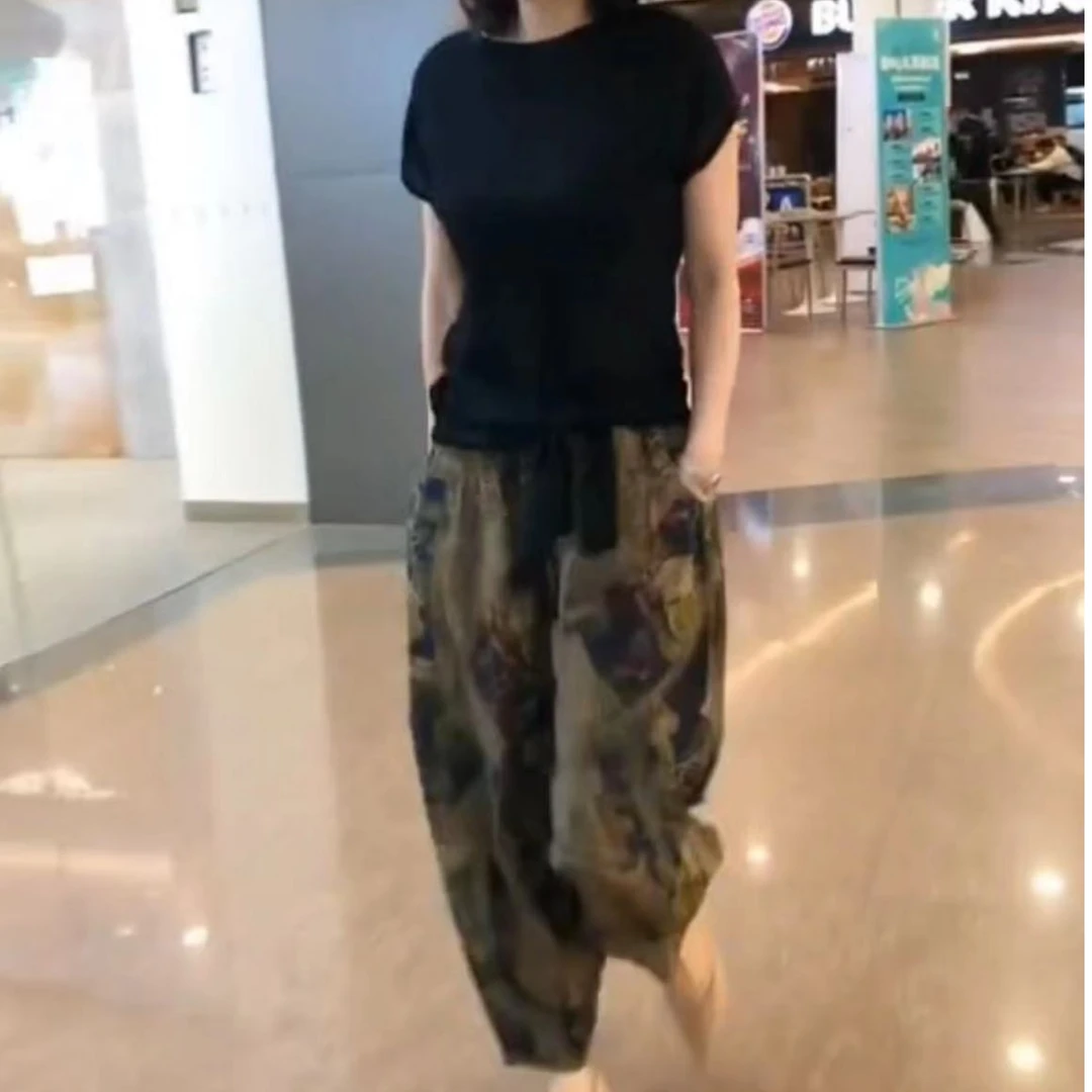 新款时尚个性百搭短款短袖上衣宽松显瘦九分萝卜裤女装T69